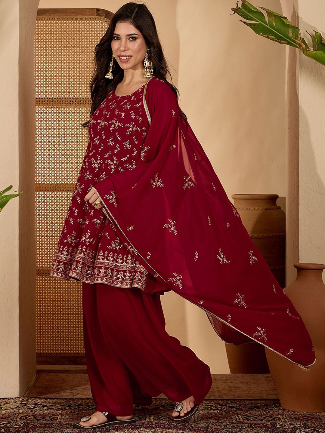 Dhiyona SN Women Ethnic Motifs Embroidered A-Line Kurta with palazzo & Dupatta