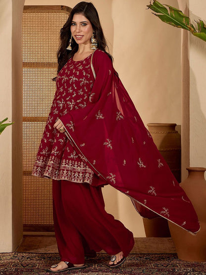 Dhiyona SN Women Ethnic Motifs Embroidered A-Line Kurta with palazzo & Dupatta