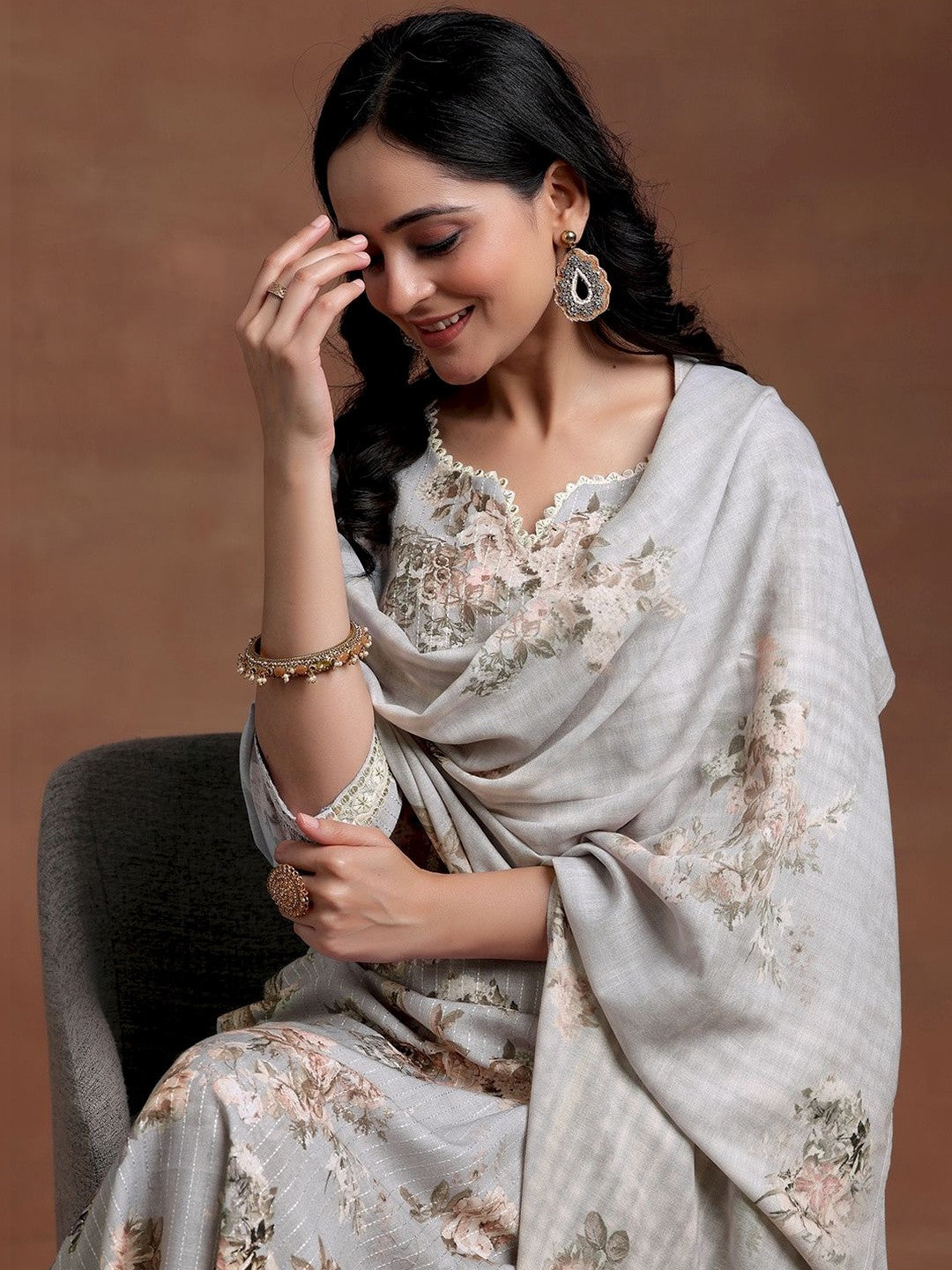 Women Floral Printed Regular Kurta with Patiala & With Dupatta