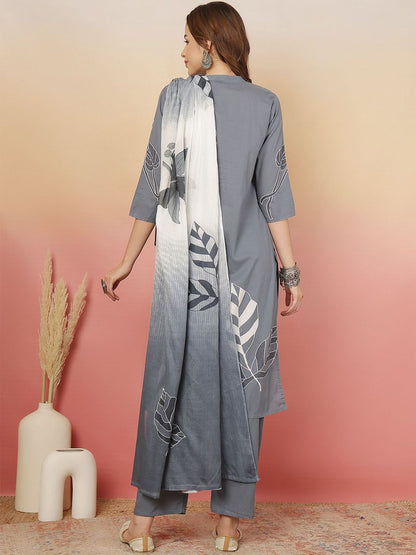 Dhiyona SN Women's Floral Printed Cotton Kurta with Trousers & Dupatta