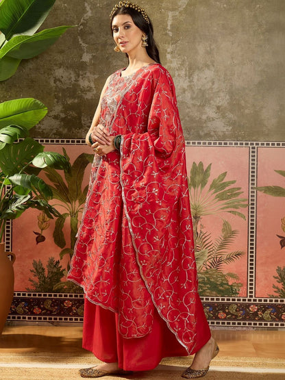 Dhiyona SN Embroidered Round Neck Straight Kurti & Sharara With Dupatta