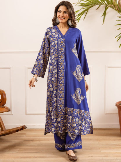 Printed Viscose Rayon V-Neck Kurta & Palazzos