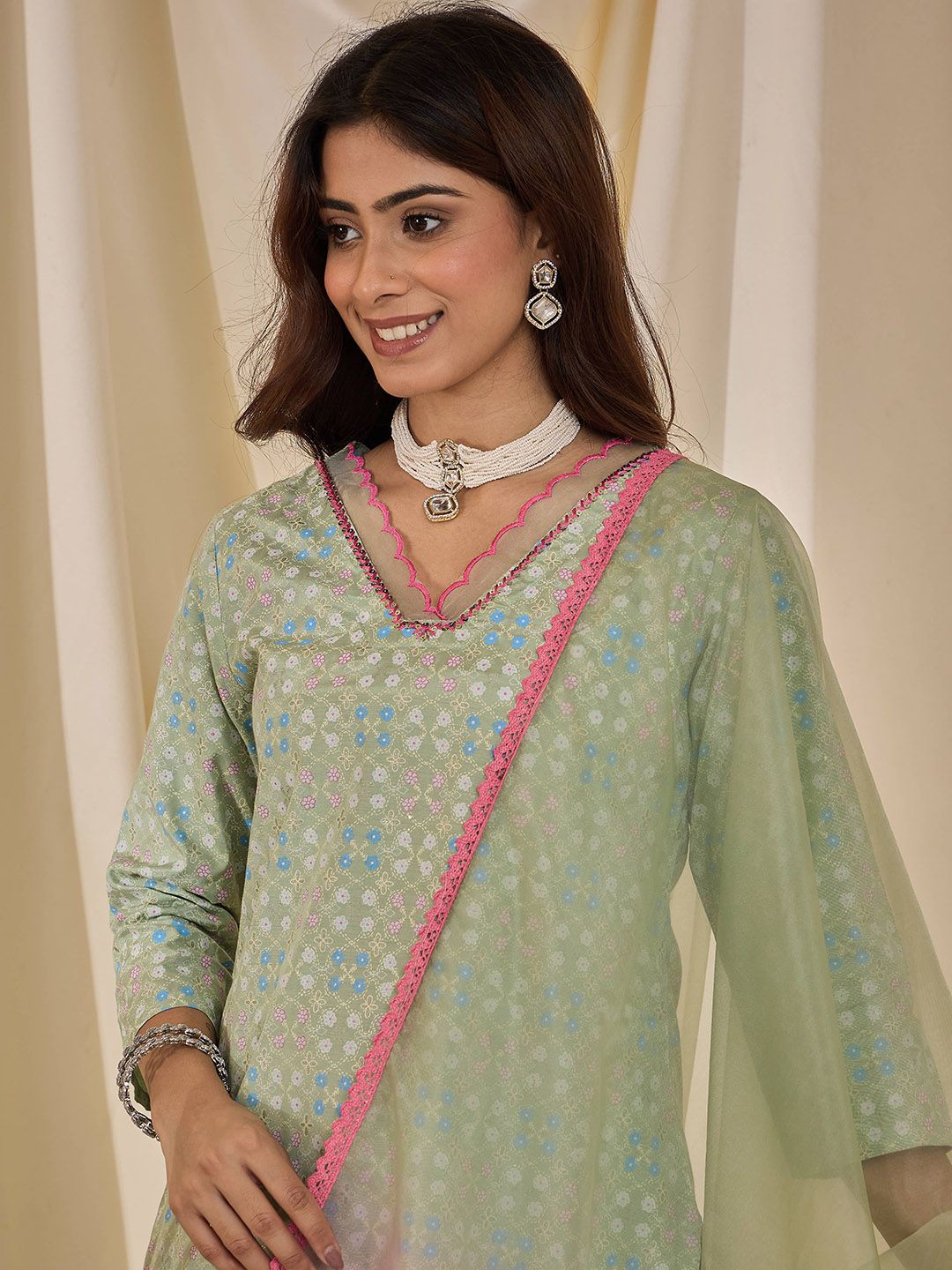 Dhiyona HOP Floral Printed V-Neck Straight Kurta & Sharara With Dupatta