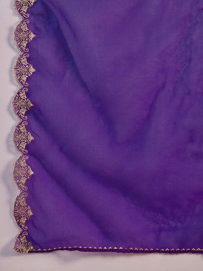 Purple Woven Design Yoke Design Kurta With Trouser And Dupatta et