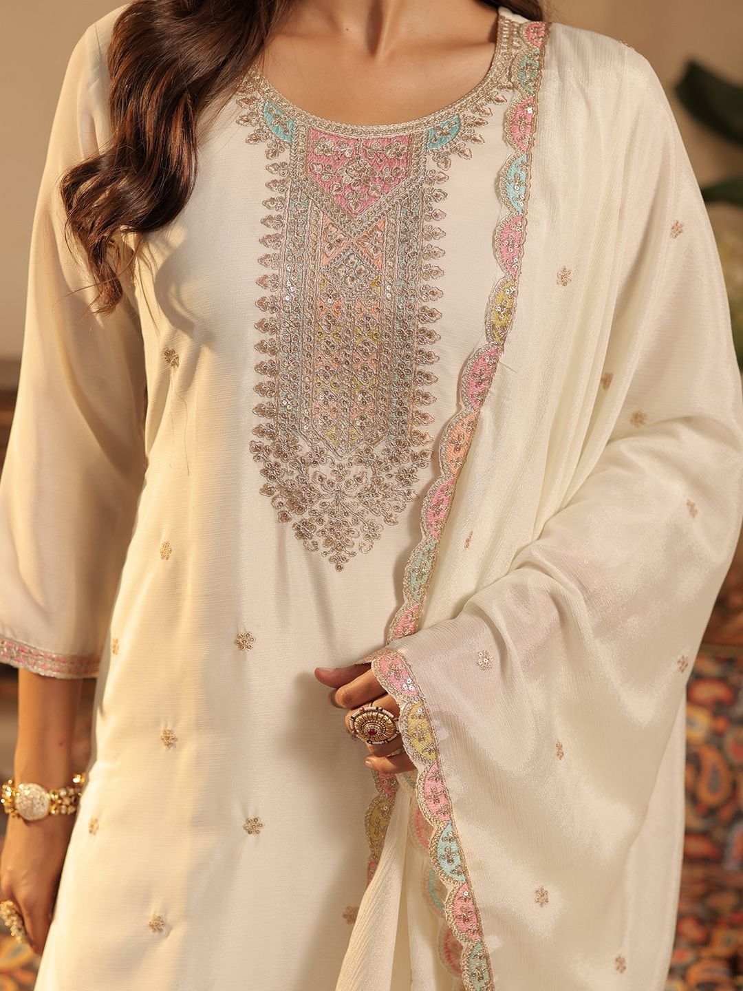 Dhiyona IE Women Ethnic Motifs Embroidered Kurta with Sharara