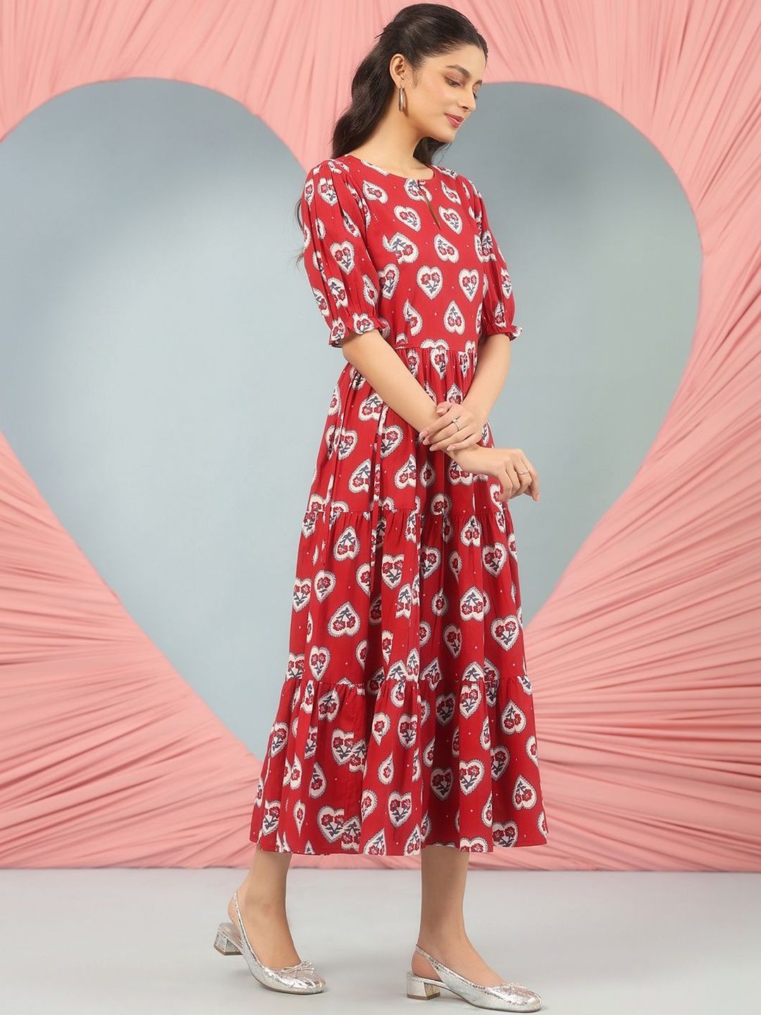 Dhiyona AY Women's Printed Cotton Fit & Flared Maxi Ethnic Dresses