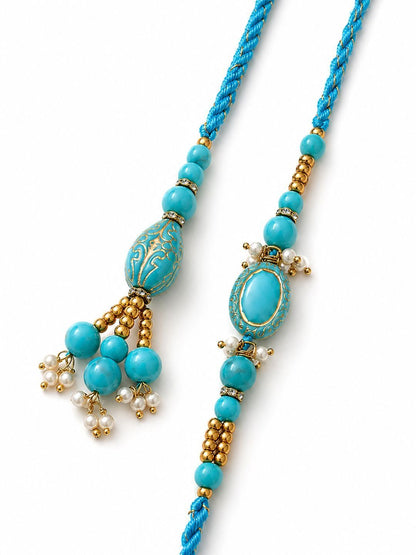 Dhiyona Set Of 2 Turquoise Blue Artificial Beads Bhaiya Bhabhi Rakhi