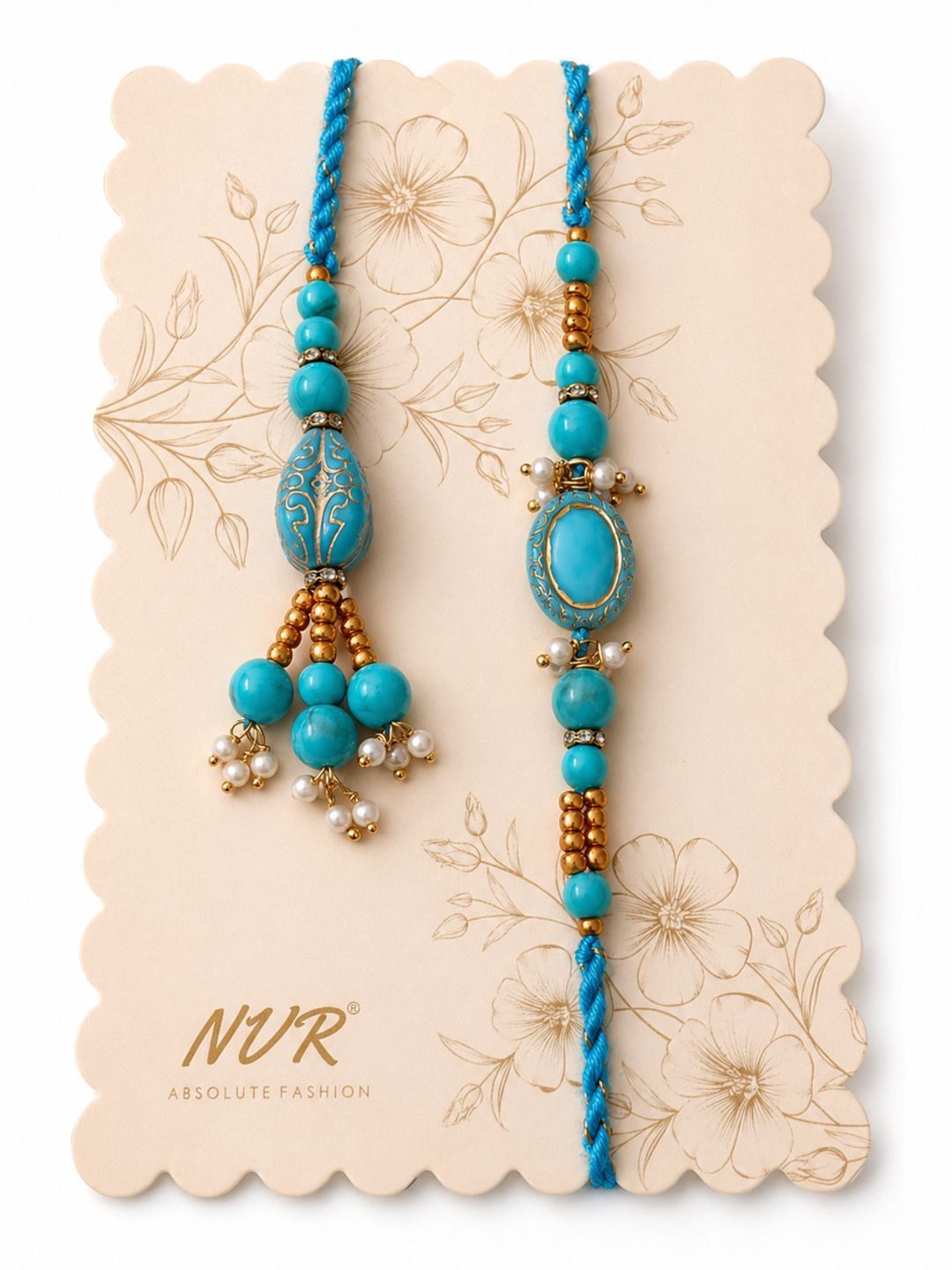 Anouk Set Of 2 Turquoise Blue Artificial Beads Bhaiya Bhabhi Rakhi
