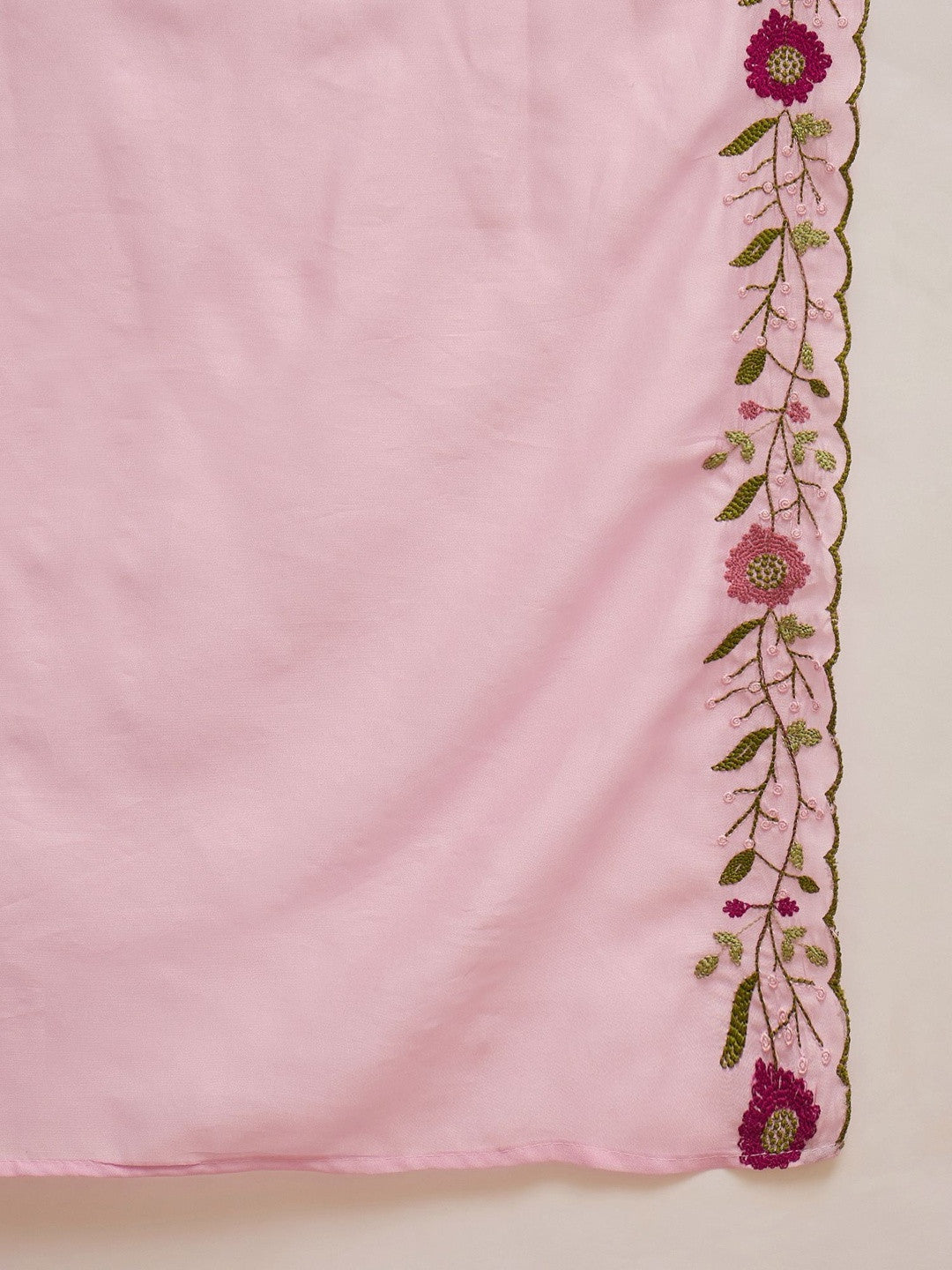 Embroidered V-Neck Kurta & Trousers with Dupatta Set