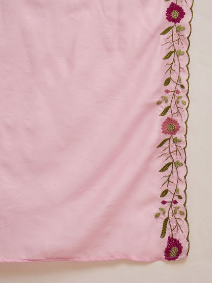 Embroidered V-Neck Kurta & Trousers with Dupatta Set