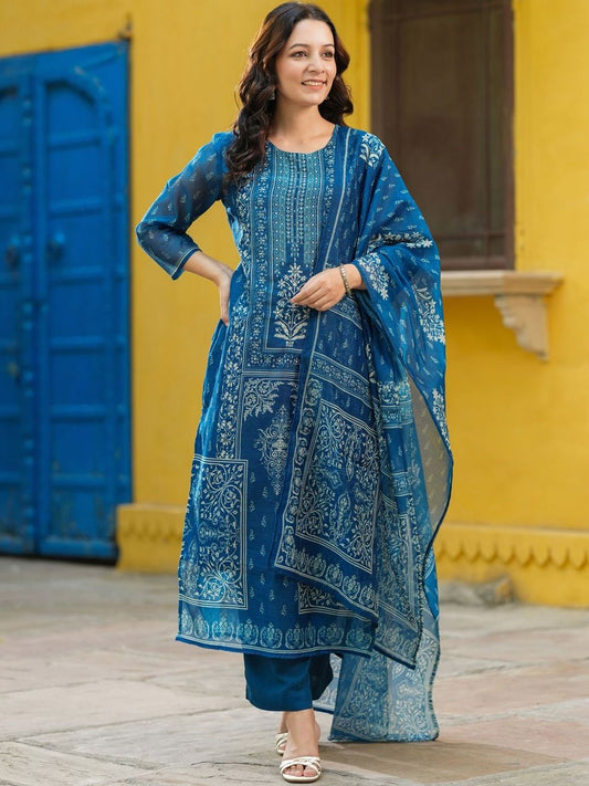 Dhiyona RR Women's Ethnic Motifs Printed Kurta with Trousers & Dupatta