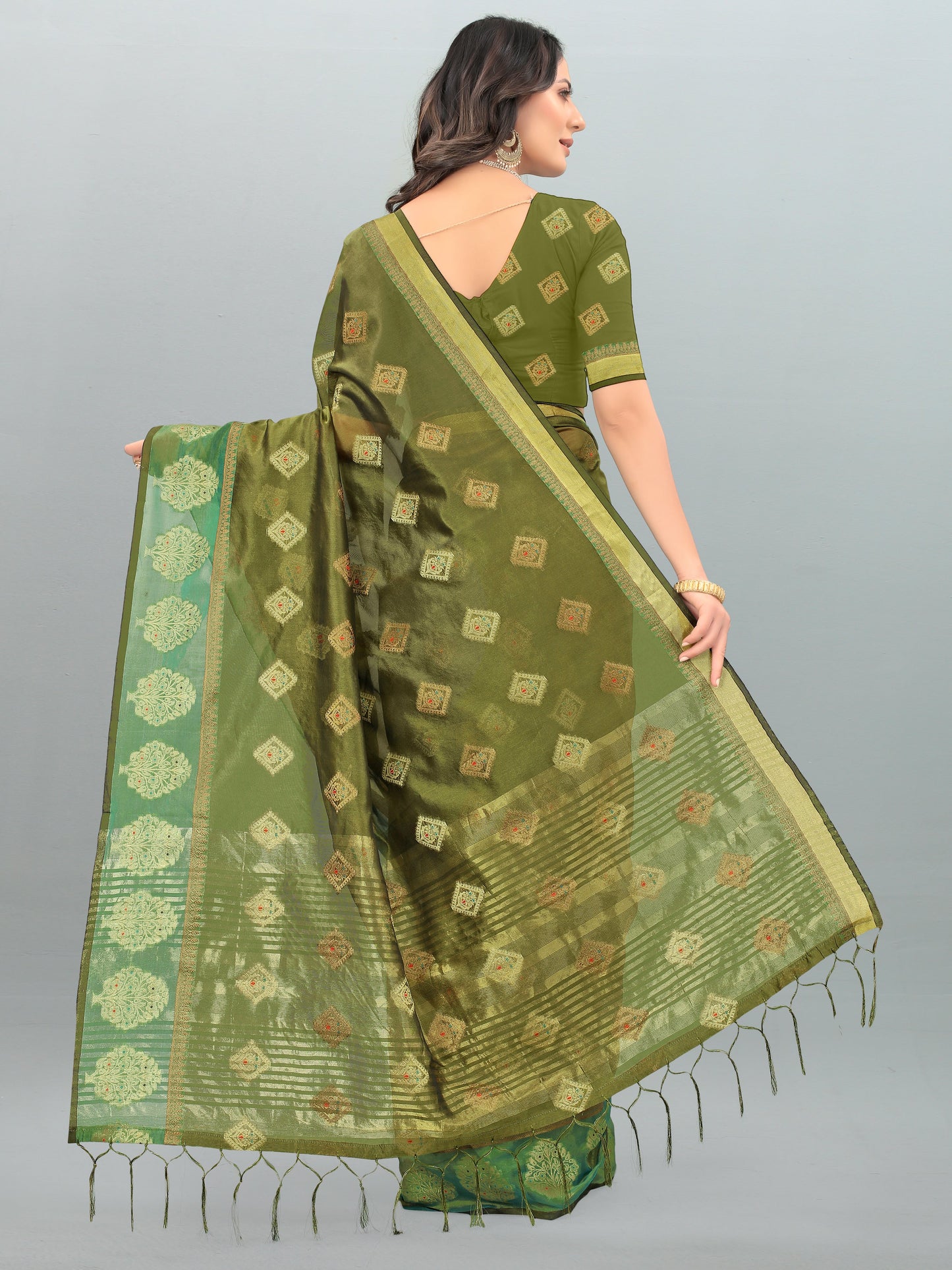 Dhiyona GR Women's Aksaya Pickle Green Organza Saree