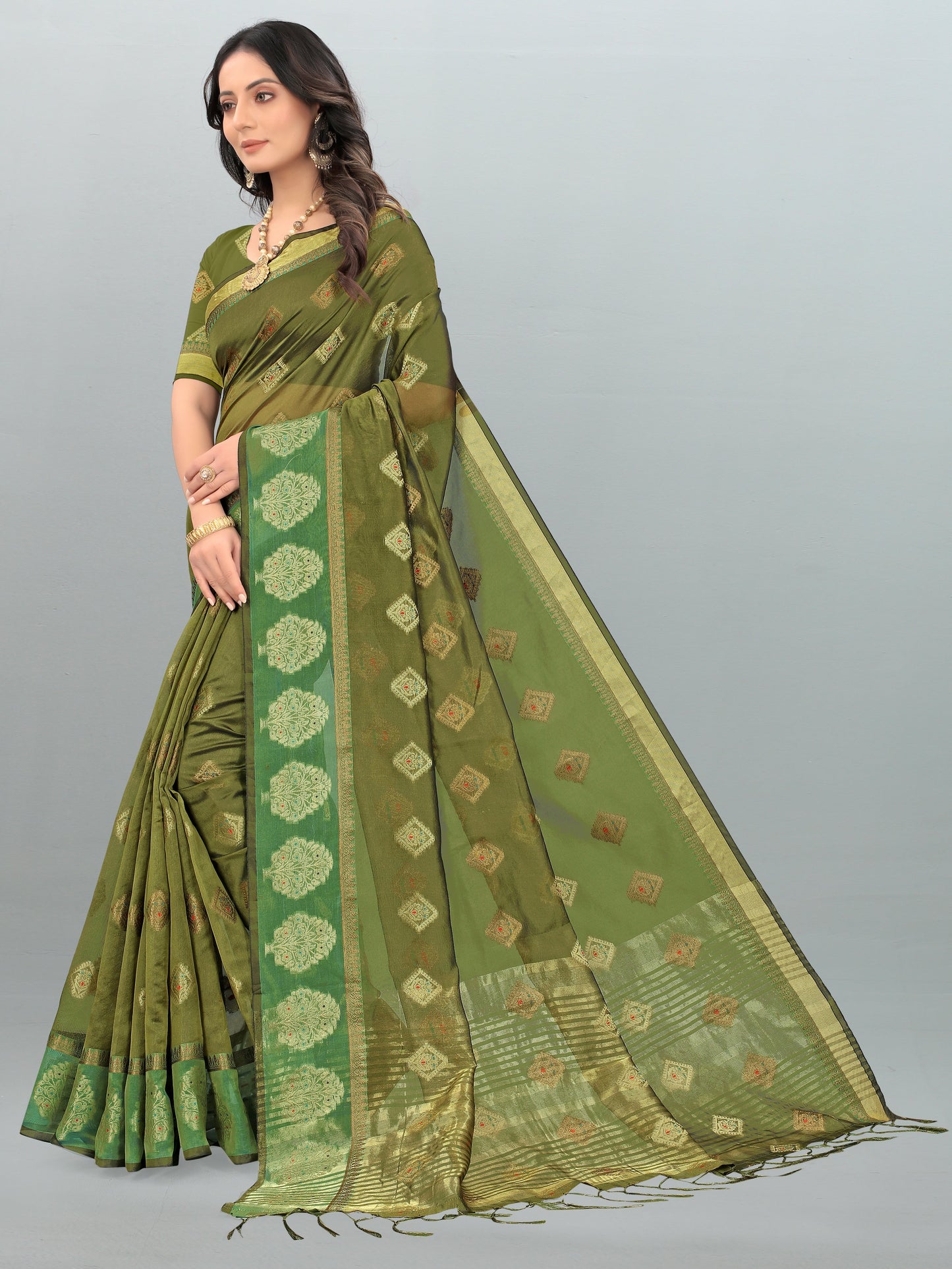 Dhiyona GR Women's Aksaya Pickle Green Organza Saree