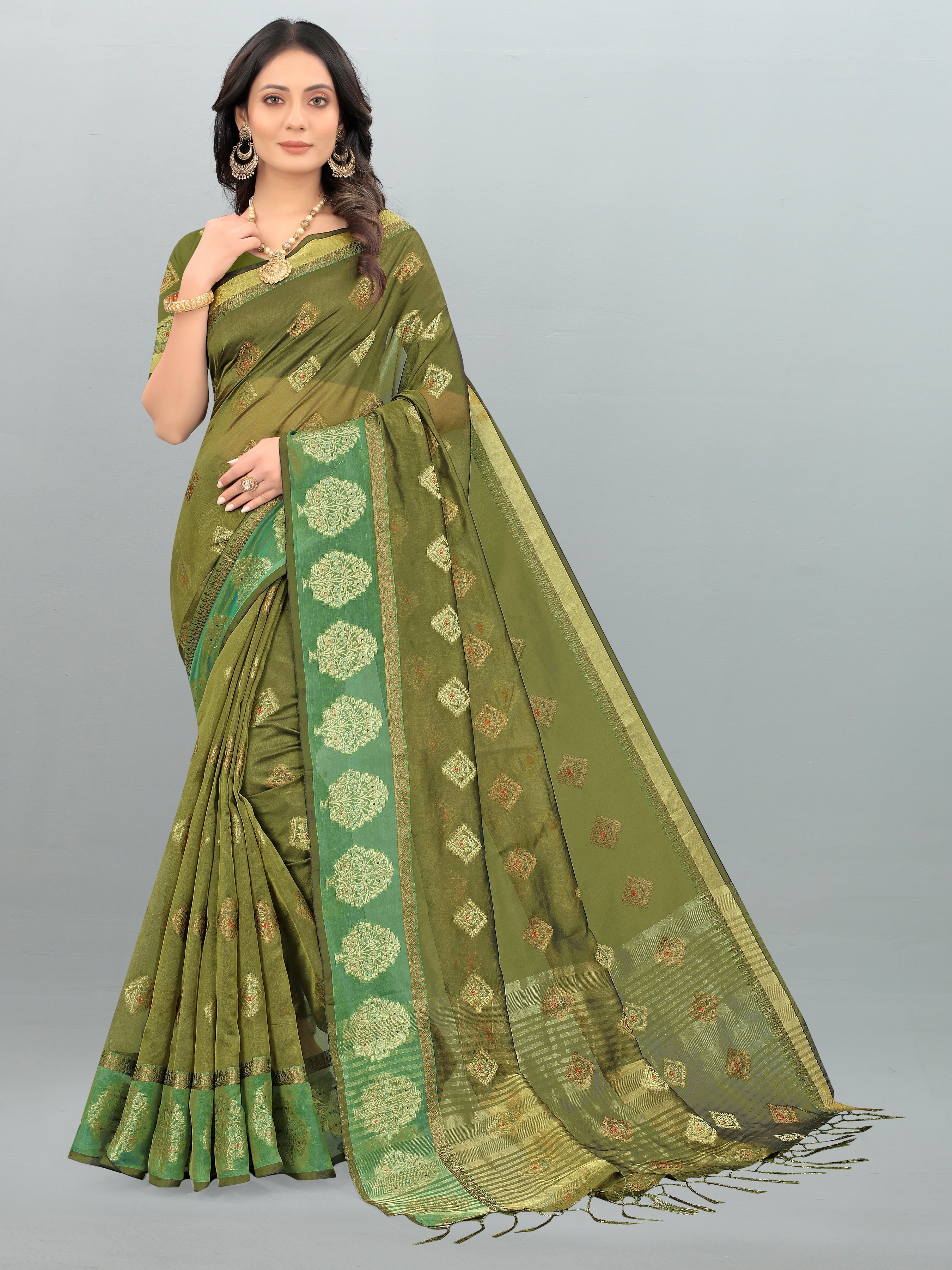 Dhiyona GR Women's Aksaya Pickle Green Organza Saree