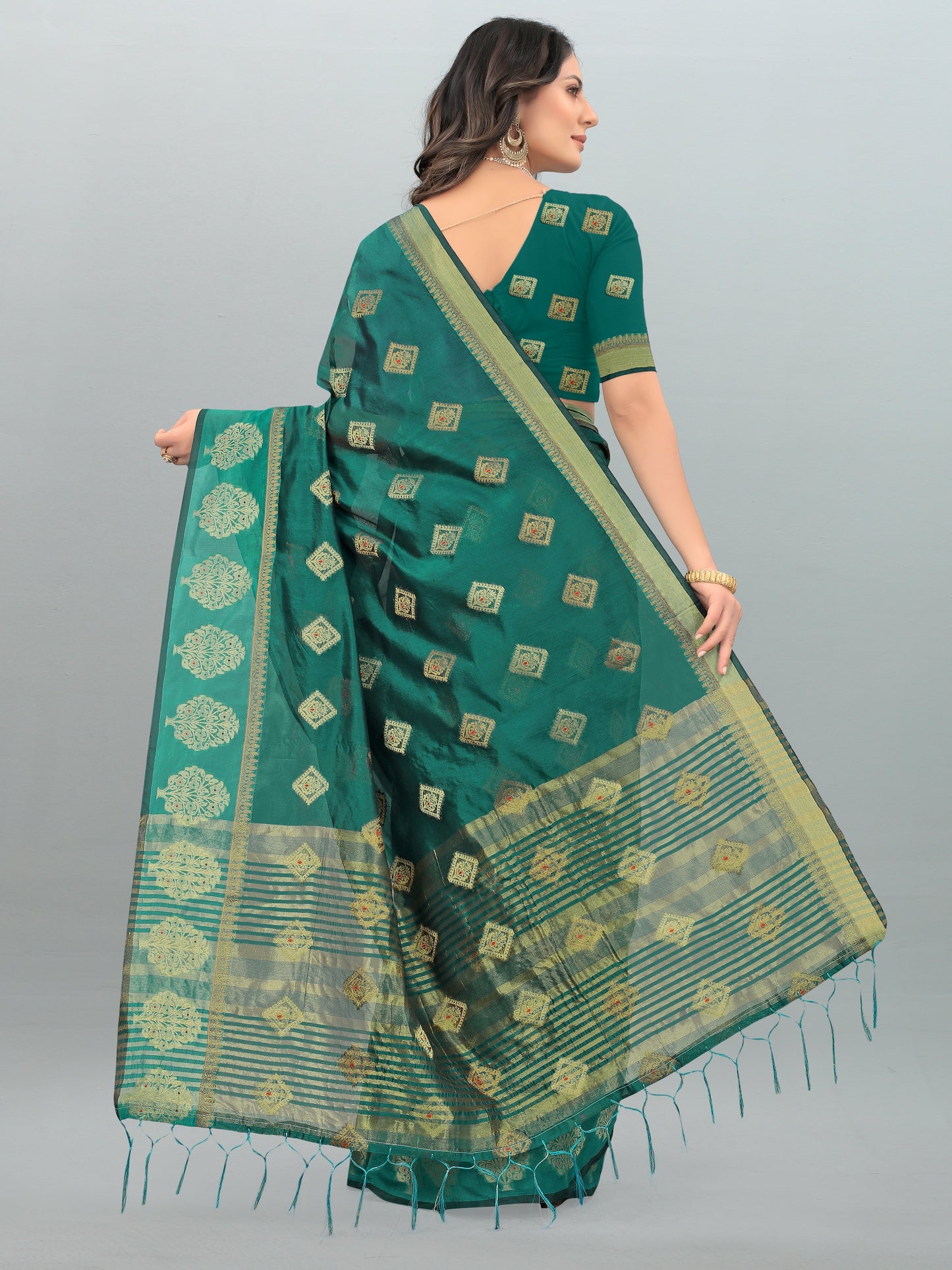 Dhiyona GR Women's Aksaya Spring Green Organza Saree