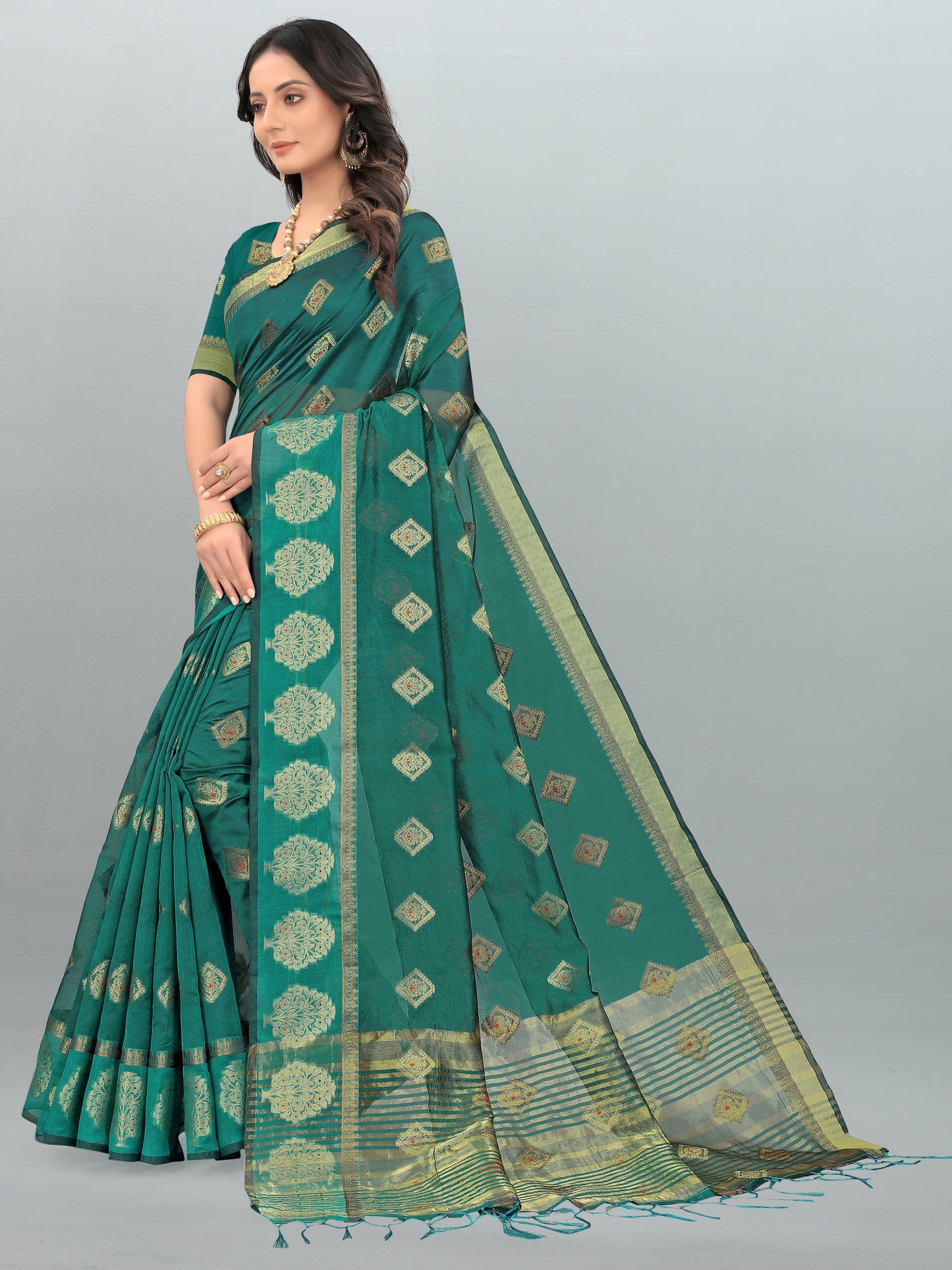 Dhiyona GR Women's Aksaya Spring Green Organza Saree
