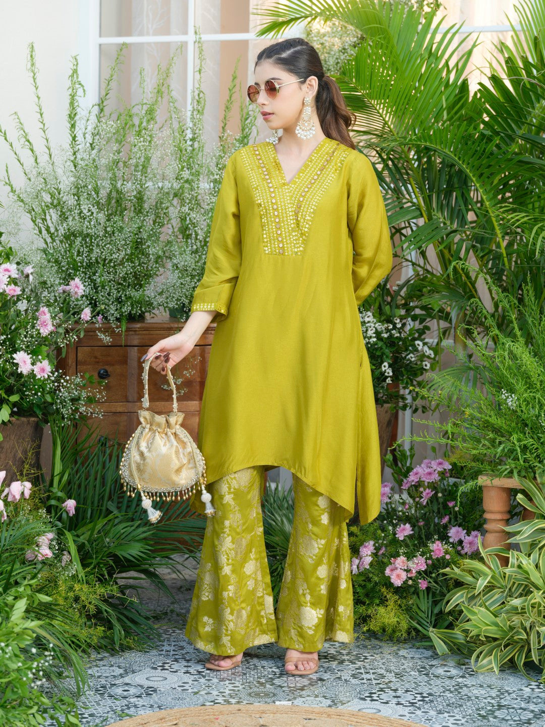 Meera Fern Fusion Set with Jacquard Pants