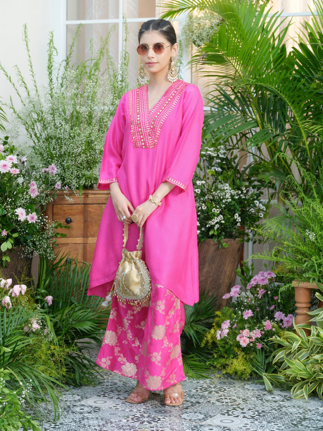 Meera Rose Premium Fusion Set with Jacquard Pants