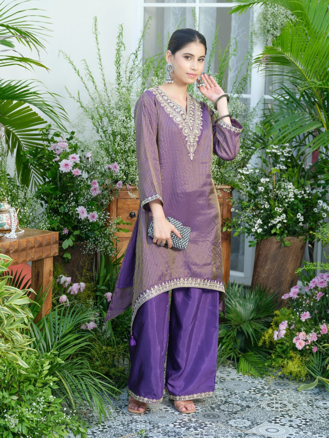 Palash purple work Premium co-ord set