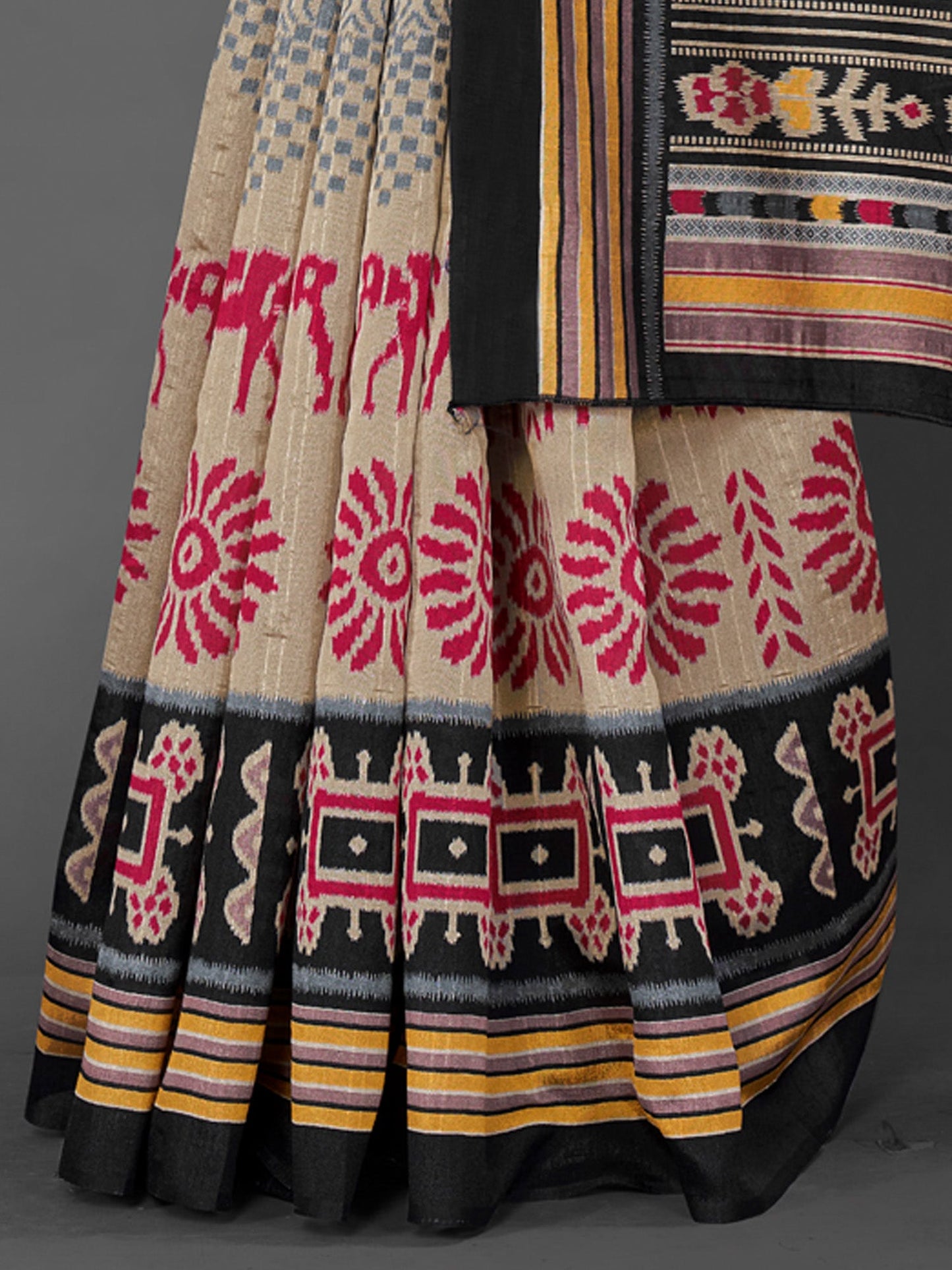 Women's Bhagalpuri Silk Beige Printed Designer Saree With Blouse Piece