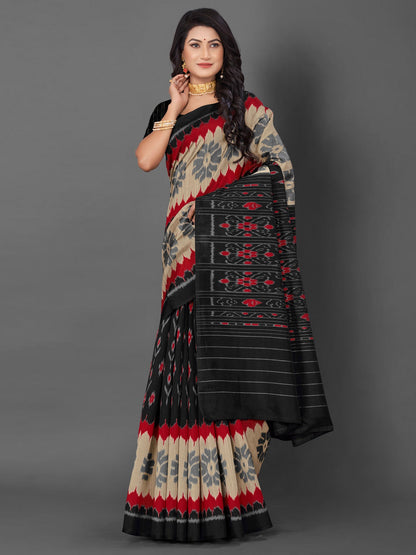 Women's Bhagalpuri Silk Beige Printed Designer Saree With Blouse Piece