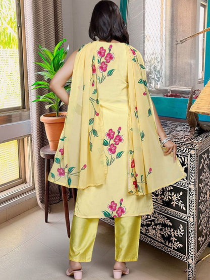 Dhiyona KL Floral Printed Sweetheart Neck Straight Kurta With Trousers And Dupatta