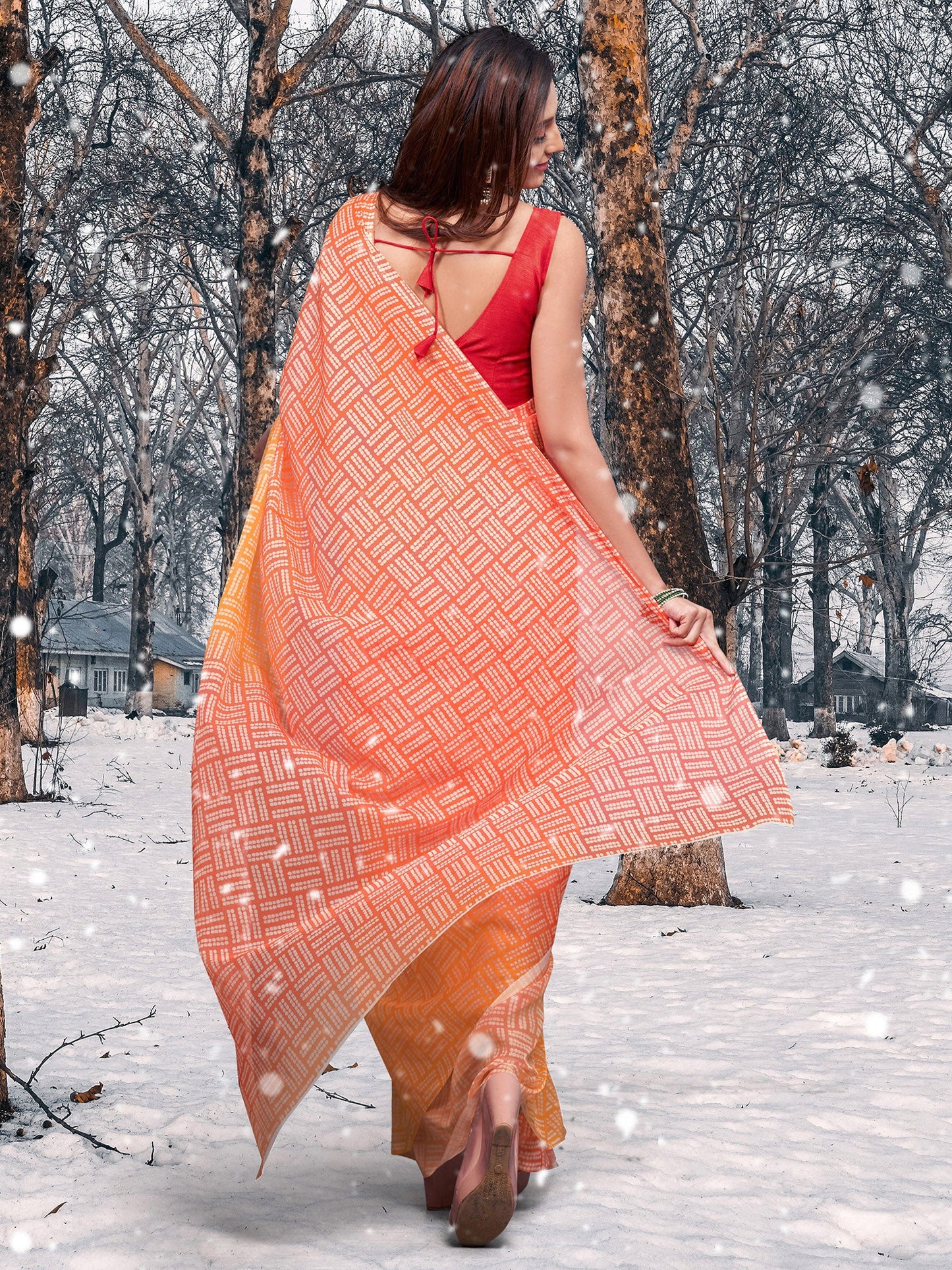 Women's Organza Yellow Printed Celebrity Saree With Blouse Piece
