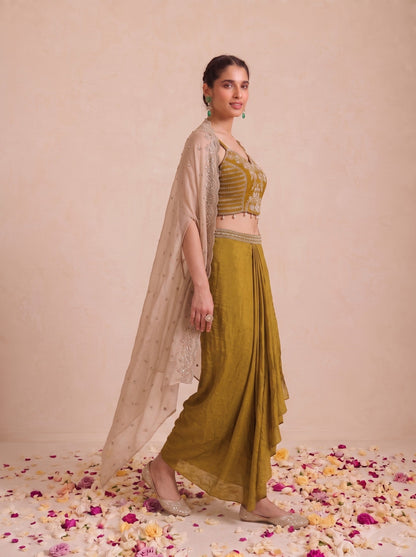 Alpa Amber Full Work Drape Skirt Cape Set