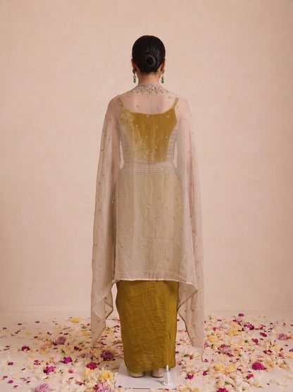 Alpa Amber Full Work Drape Skirt Cape Set