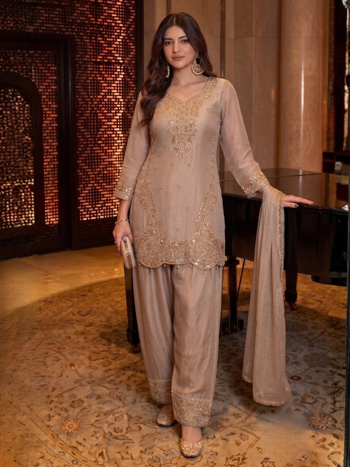 Alpa Latte Full Work Farshi Suit Set