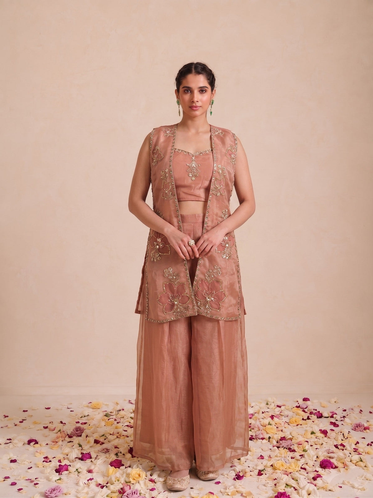 Alpa Salmon Full Work Fusion 3 Pc Co-Ord Set