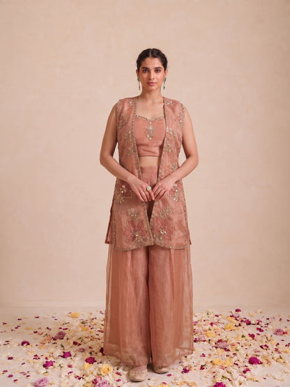 Alpa Salmon Full Work Fusion 3 Pc Co-Ord Set