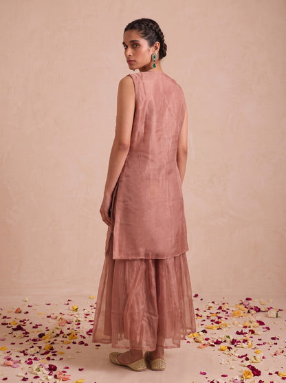 Alpa Salmon Full Work Fusion 3 Pc Co-Ord Set