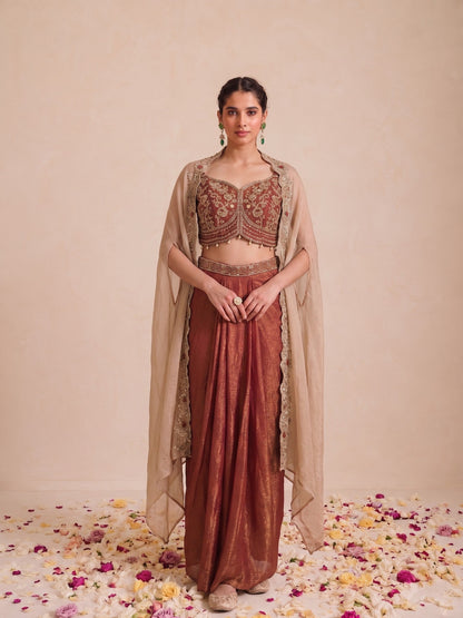 Alpa Tawny Full Work Drape Skirt Cape Set