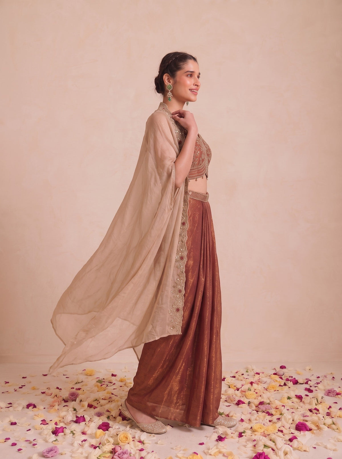 Alpa Tawny Full Work Drape Skirt Cape Set