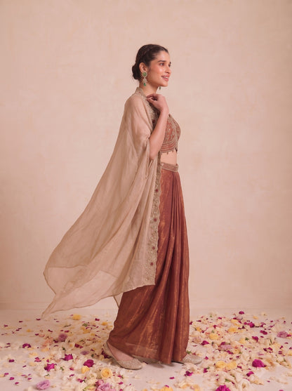 Alpa Tawny Full Work Drape Skirt Cape Set