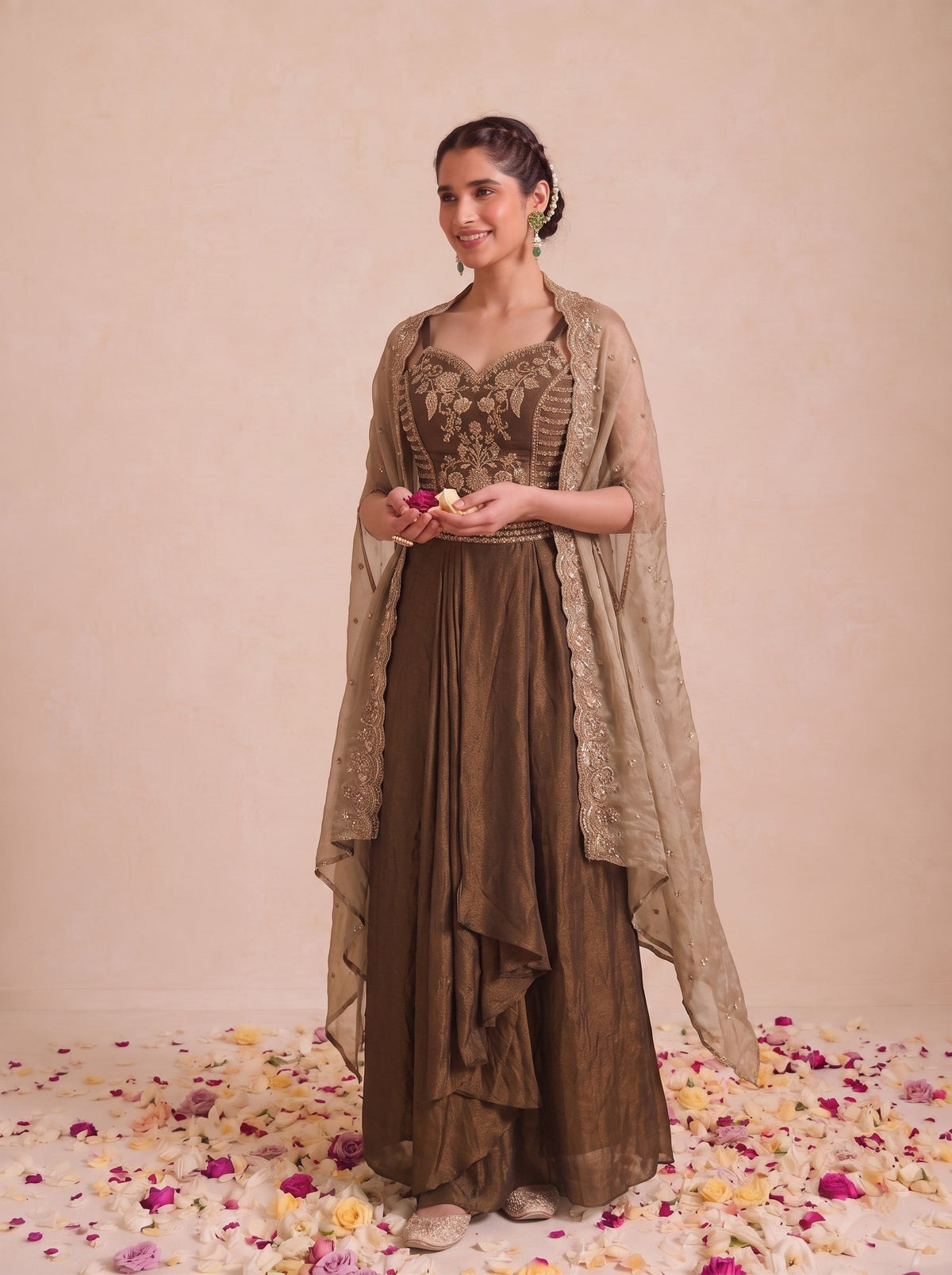 Alpa Russet Work Drape Skirt Cape 3 Pc Set