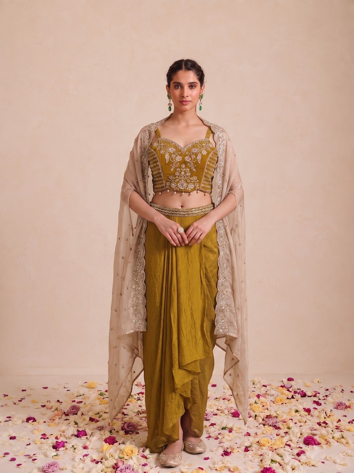 Alpa Amber Full Work Drape Skirt Cape Set