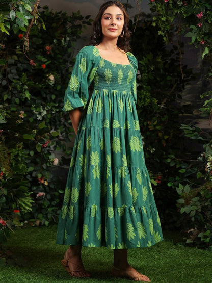 Dhiyona AY Women's Printed Puff Sleeves Cotton Maxi Ethnic Dress