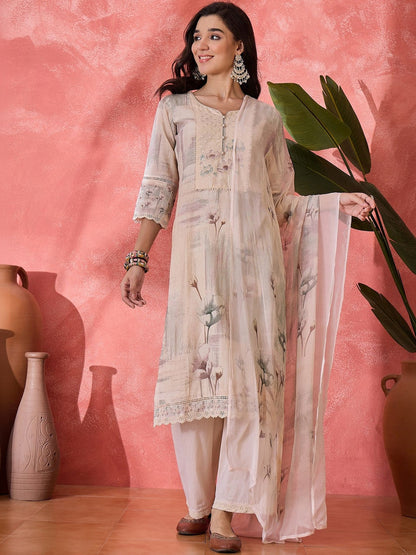 Embroidered Pure Cotton Round Neck Kurta & Trousers Kurta Set