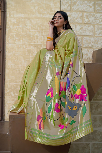 Dhiyona GR Women's Antara Green Paithani Soft Blended Silk Saree