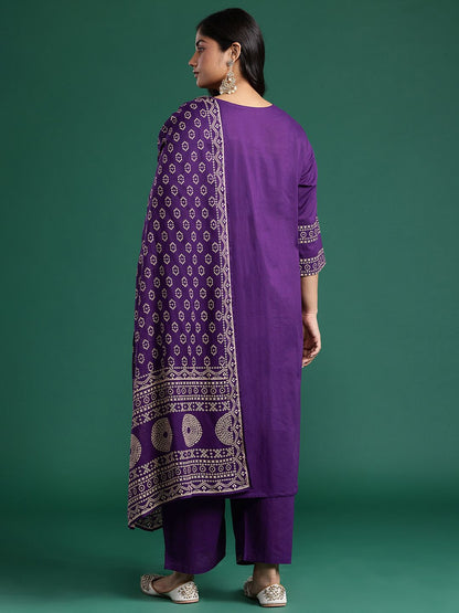 Dhiyona Women's Ethnic Motifs Print Mirror Work Pure Cotton Kurta with Palazzos & Dupatta