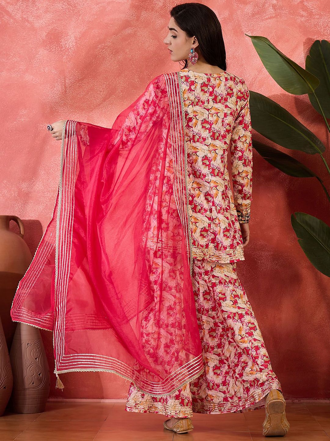 Dhiyona SN Floral Printed Gota Patti Anarkali Kurti With Sharara Dupatta