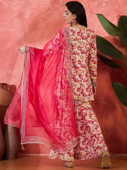 Dhiyona SN Floral Printed Gota Patti Anarkali Kurti With Sharara Dupatta