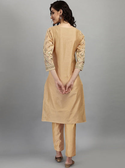 Dhiyona RV Women's Chanderi Printed Top With Staright Chanderi Silk Pant