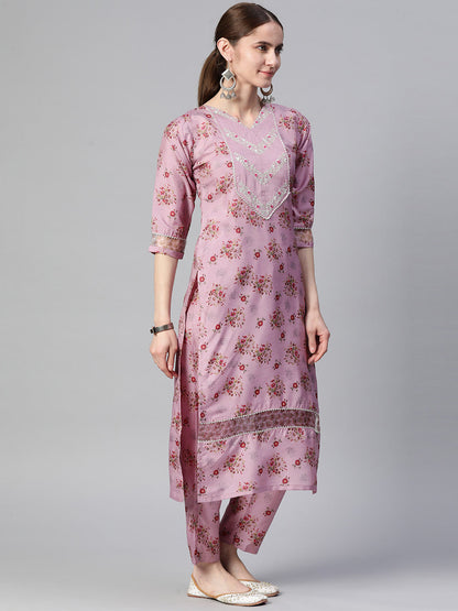 Dhiyona RV Women's Silk Chiffon Embroidered Kurta Set With Digital Dupatta