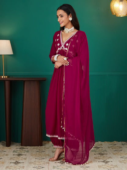 Dhiyona RV Women's Faux Georgette Fabric  Embroidered Kurta Set With Dupatta