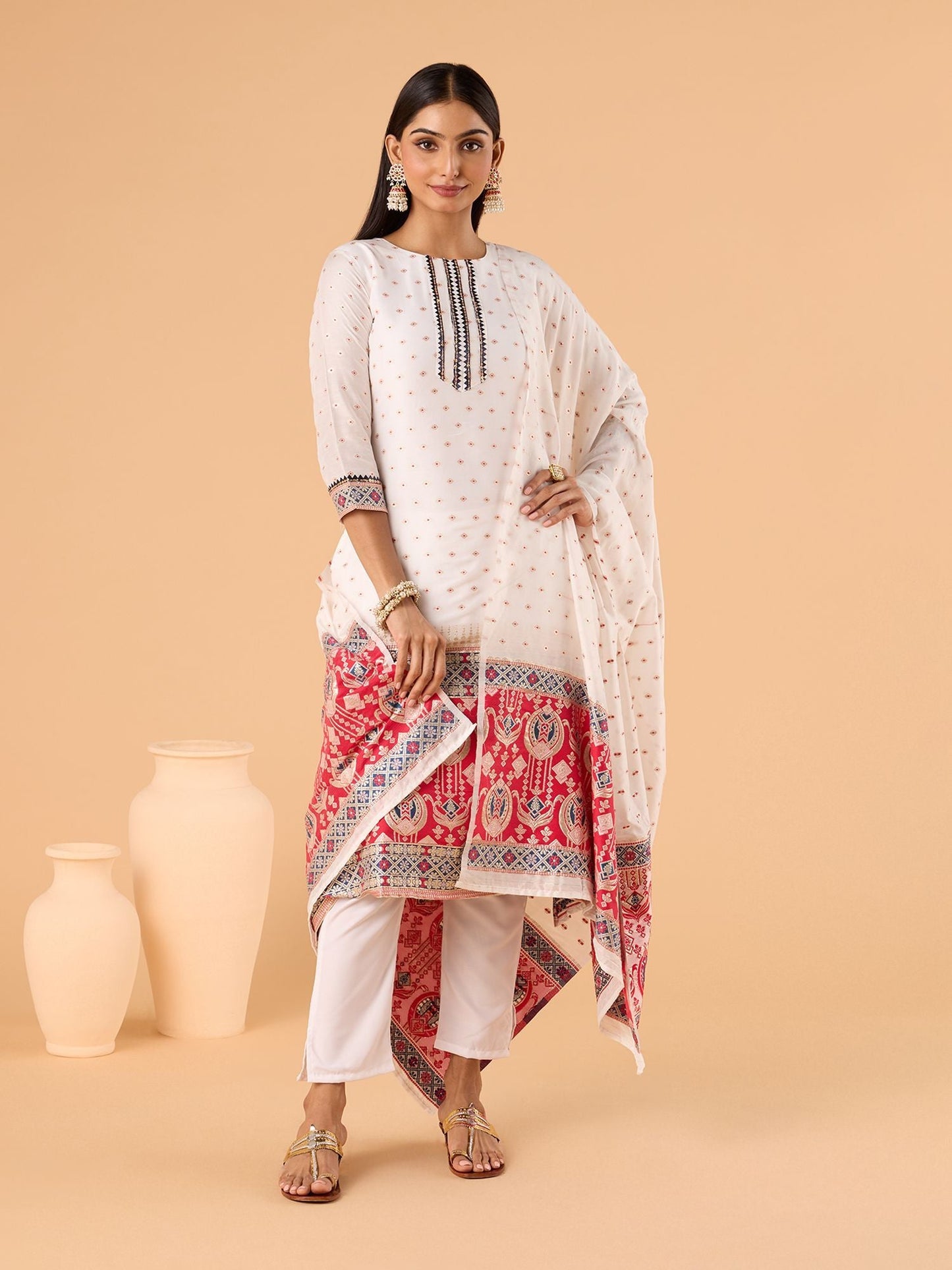 Dhiyona RV Women's jacquard Fabric jacquard Print Kurta Set With Dupatta