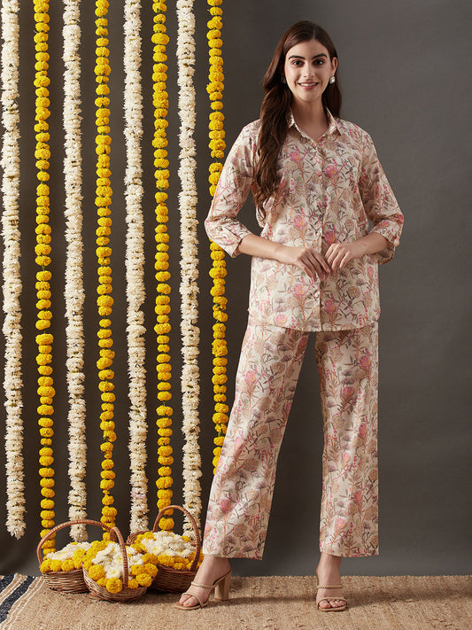 Dhiyona RV Women's Cotton Blend Fabric Machine Print Shirt With Pants