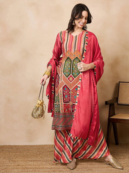 Dhiyona RV Women's Exclusive Chinon Fabric Sequence Work Straight Kurta,Palazzo With Dupatta